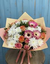 Букет цветов из:  Розы, Герберы и Хризантемы в Нижней Пойме