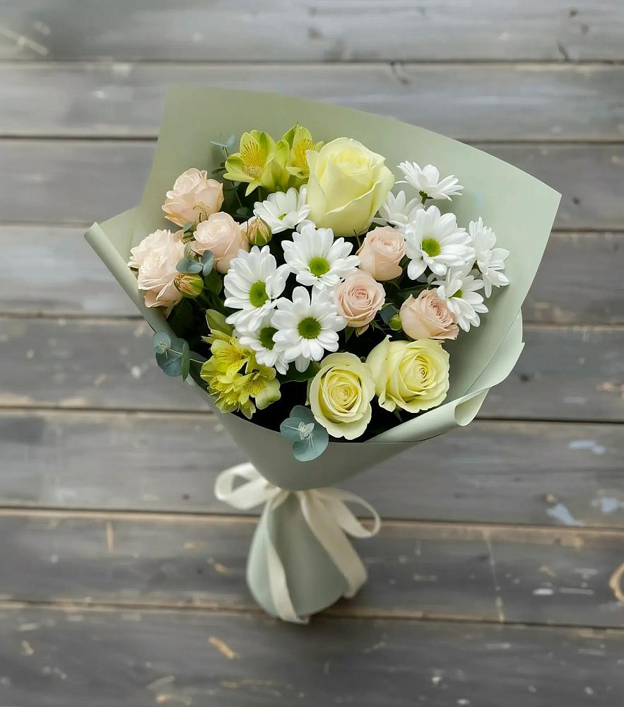 Букет цветов из: Альстромерии, Розы и Хризантемы в Нижней Пойме