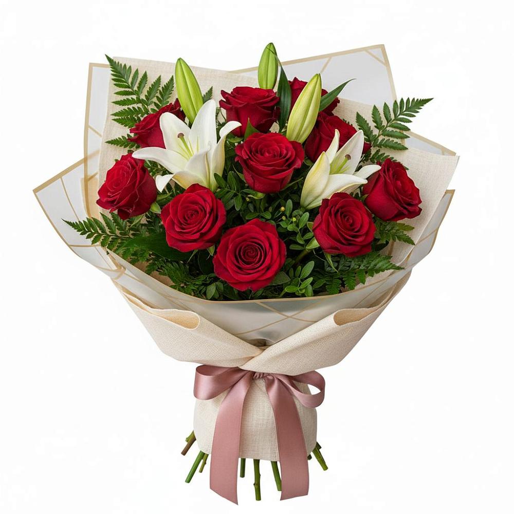 Букет цветов из: Лилии и Розы в Нижней Пойме