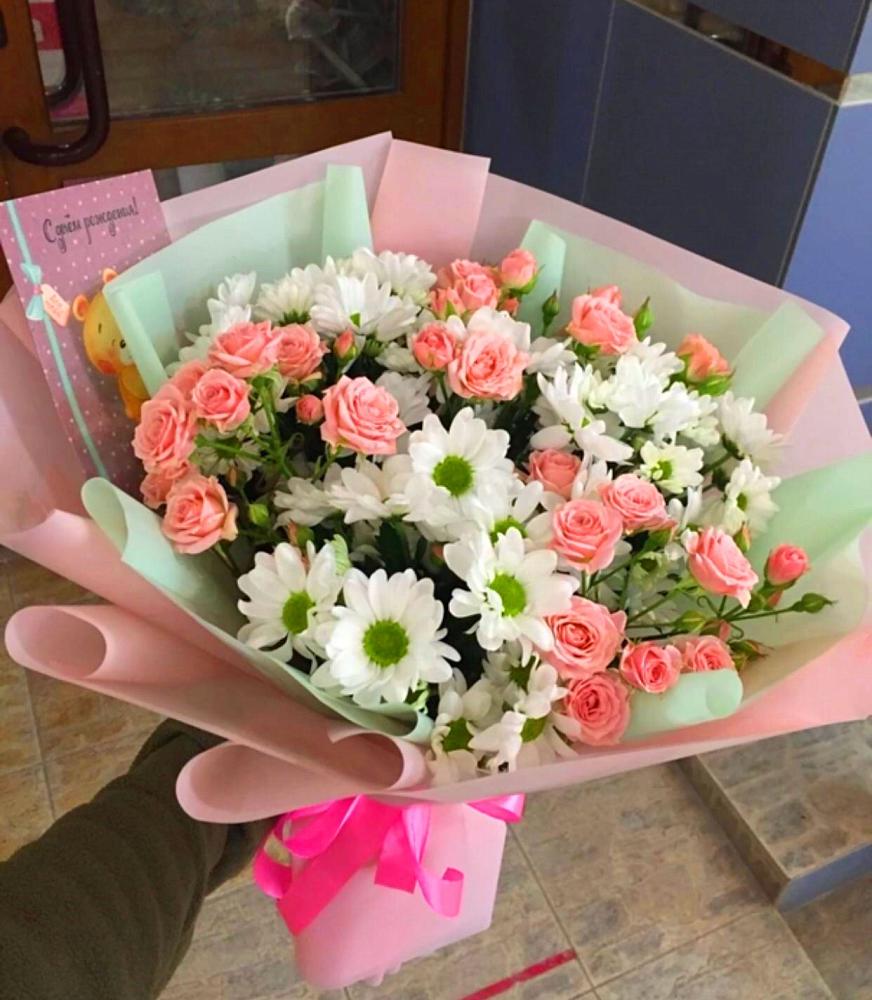 Букет цветов из: Розы и Хризантемы в Нижней Пойме