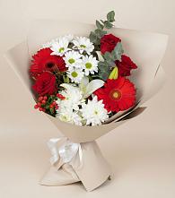 Букет цветов из:  Розы, Хризантемы, Герберы и Лилии в Нижней Пойме