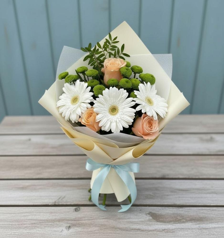 Букет цветов из: Герберы, Розы и Хризантемы в Нижней Пойме