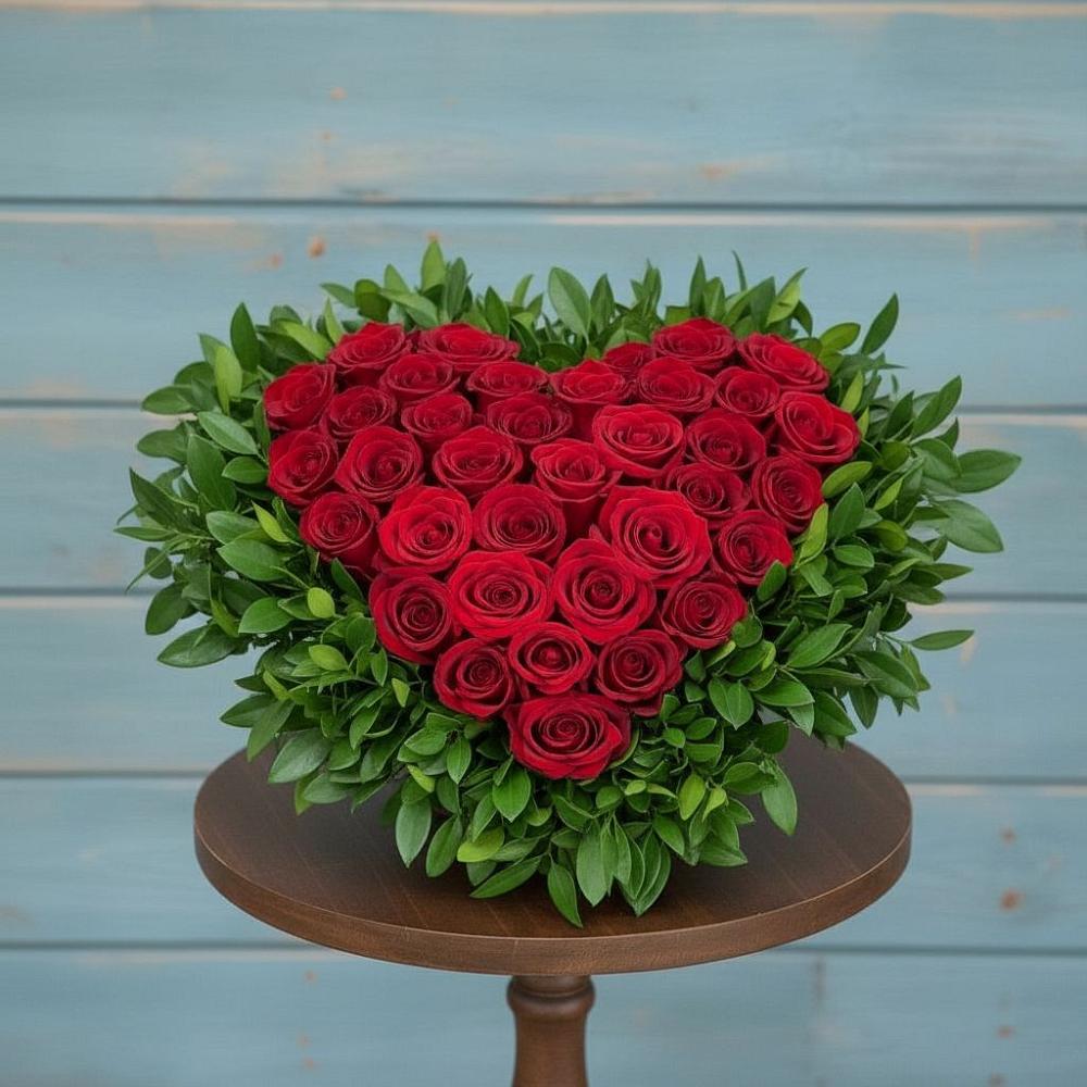 Цветочная композиция из Розы в виде сердца в Нижней Пойме