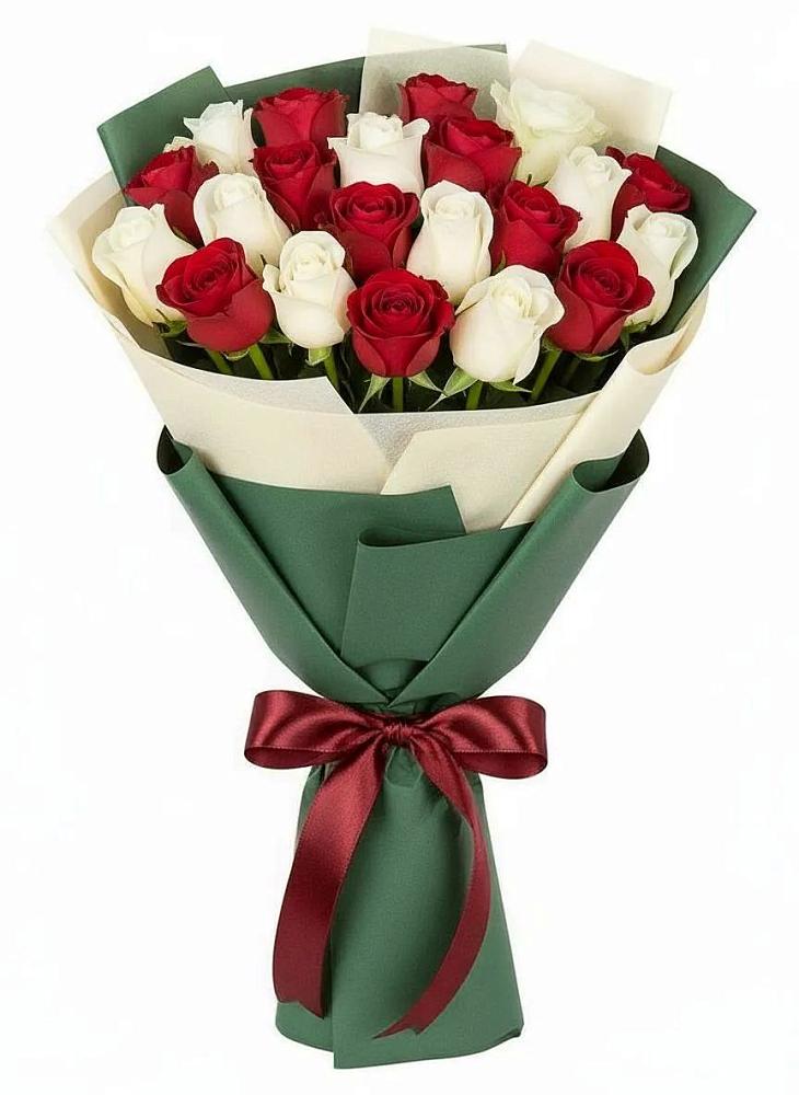 Букет Микс из красных и белых роз в Нижней Пойме