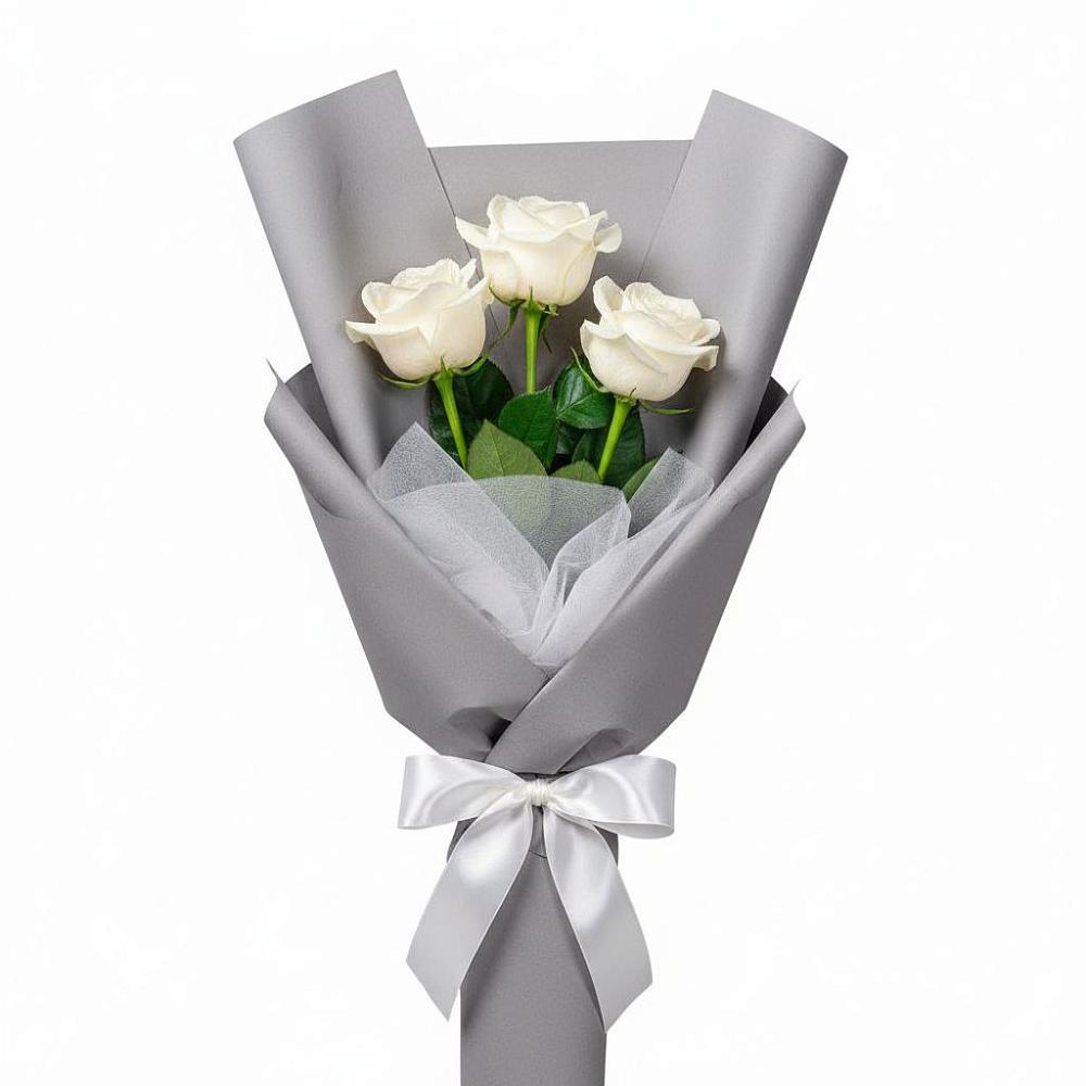Букет 3 белые розы в Нижней Пойме