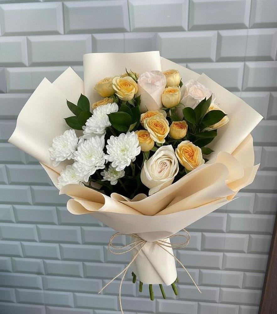 Букет цветов из: Розы и Хризантемы в Нижней Пойме