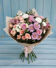 Букет цветов из:  Хризантемы, Розы и Альстромерии в Нижней Пойме