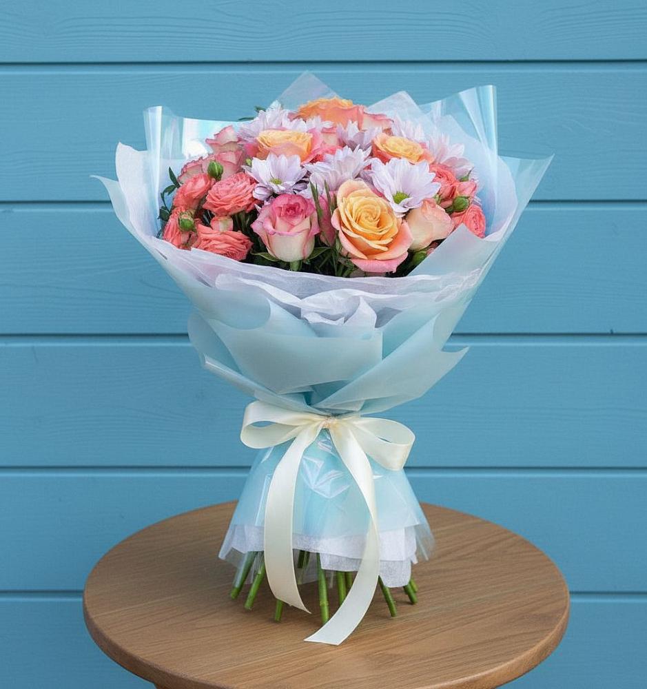 Букет цветов из: Хризантемы и Розы в Нижней Пойме