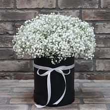 Цветочная композиция из Гипсофила в шляпной коробке в Нижней Пойме
